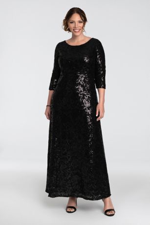 Long Sequin Plus-Size 3/4 Sleeve Gown ...